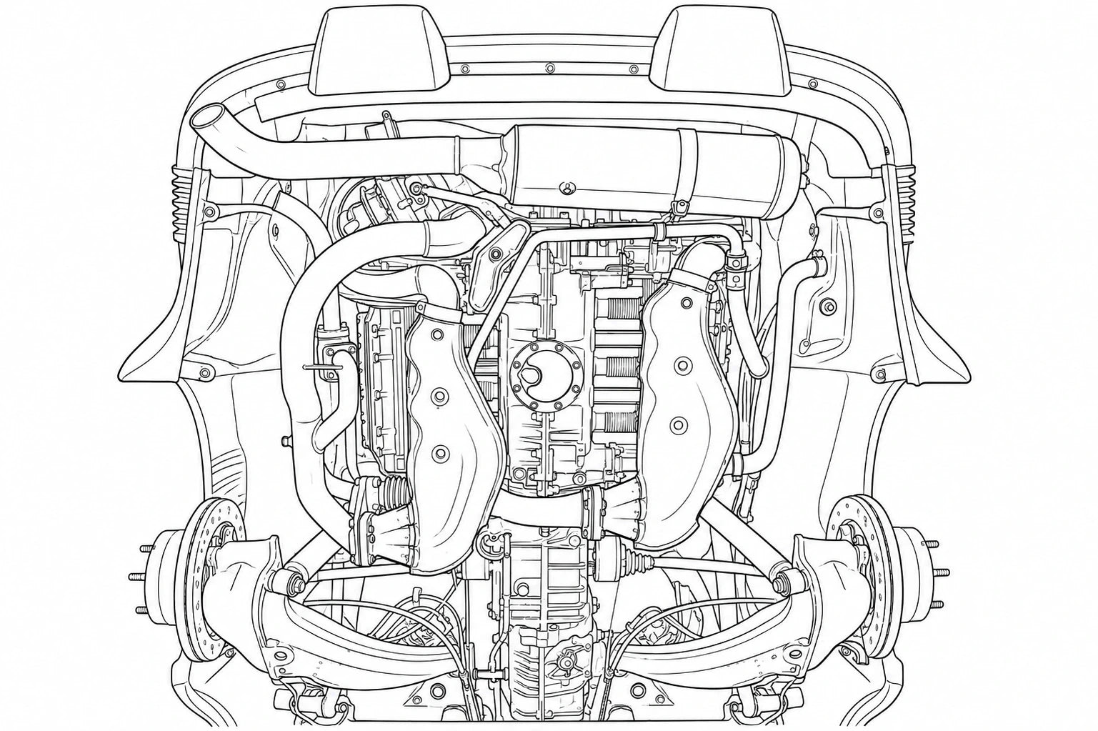 Porsche 911 Turbo 930 undercarriage and exhaust system