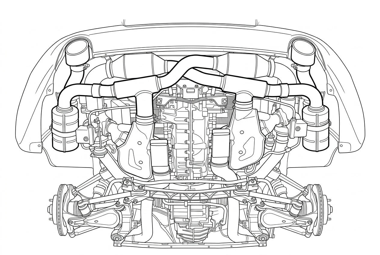 Porsche 911 Turbo 993 undercarriage and exhaust system